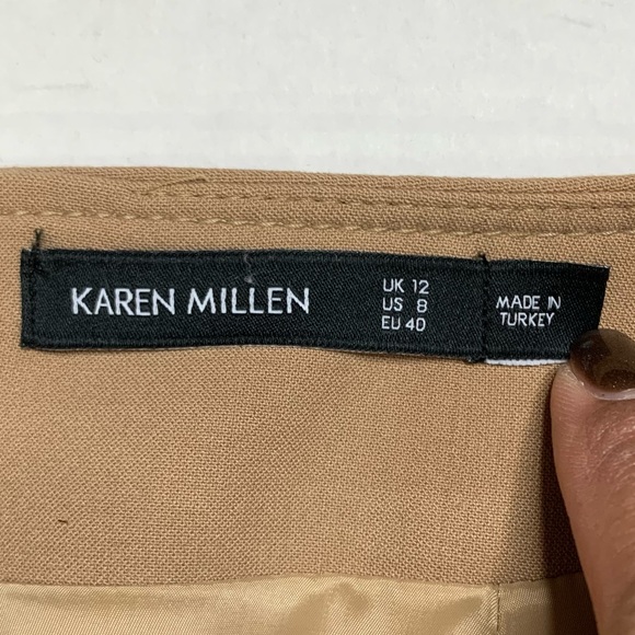 Karen Millen Camel Compact Stretch Buckle Detail A Line Full Skirt Size 8US - Picture 11 of 14